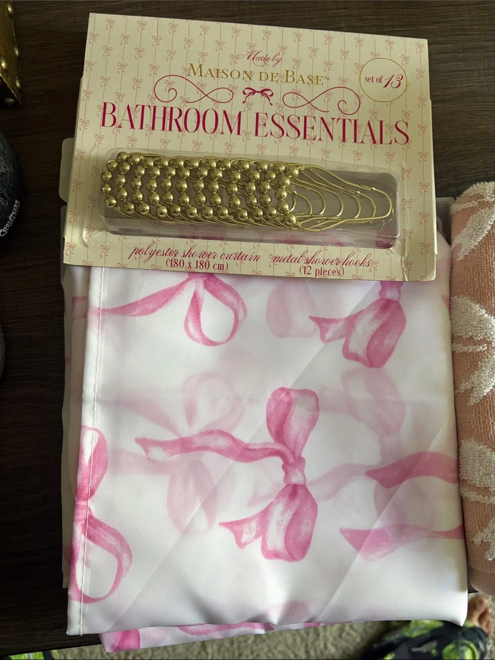 Maison de Base Pink Bow Shower Curtain & Towel Set